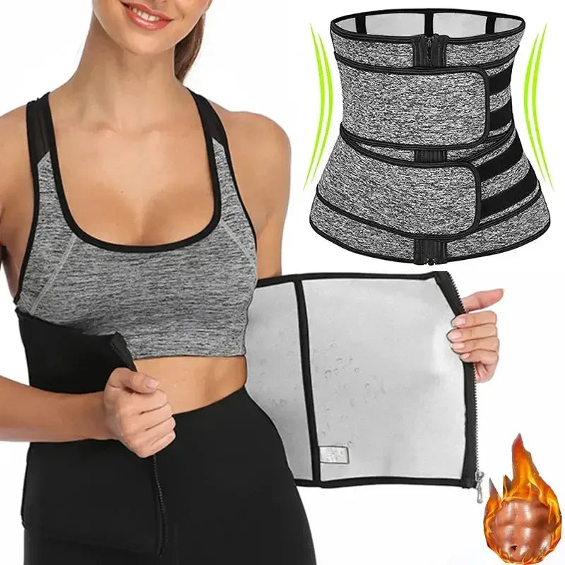 Silver Coating Sweat Sauna Waist Trainer Belt Adjustable Workout Body Shaper with Double Strap Zipper Silver Inner Black / L / United States