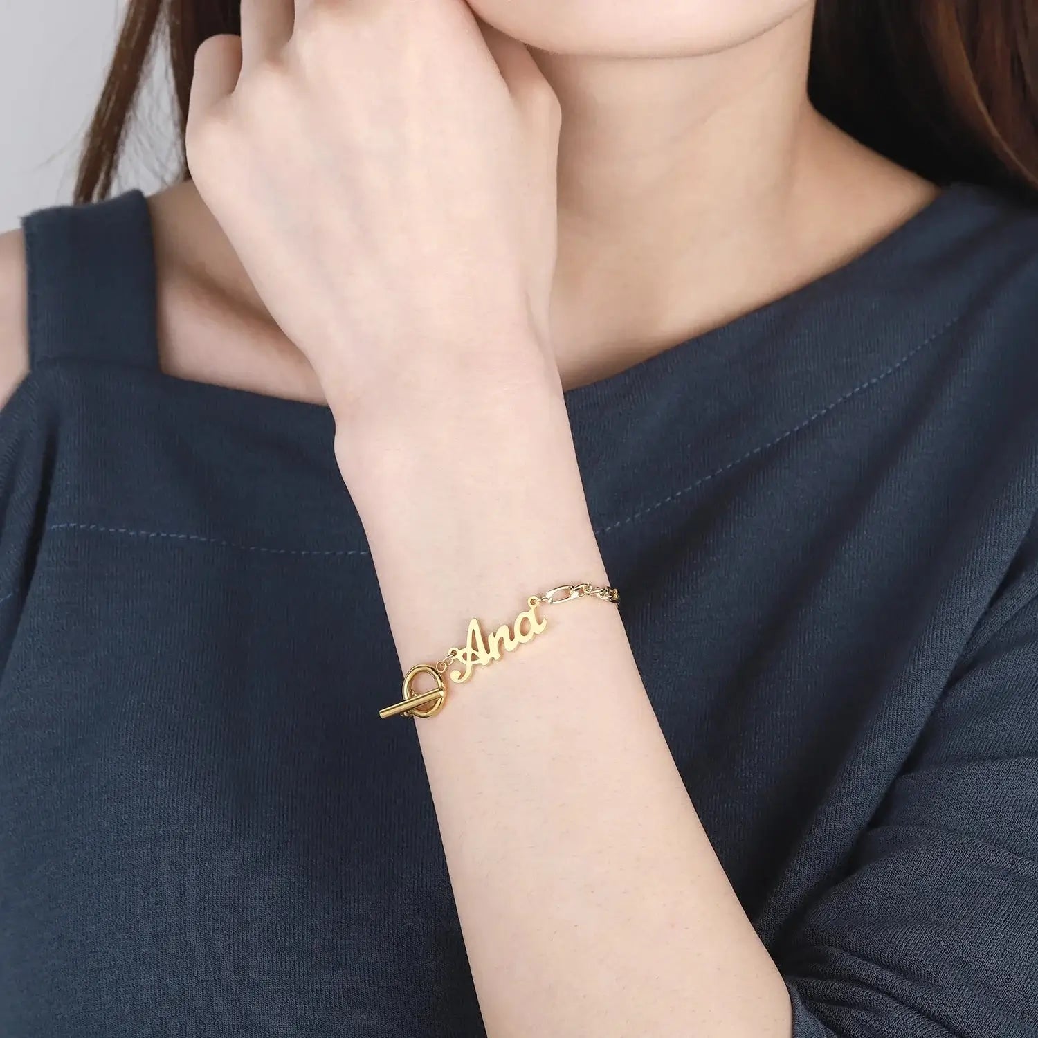 Shopminx Custom Name Bracelet For Women Gold Stainless Steel Steel color / United States