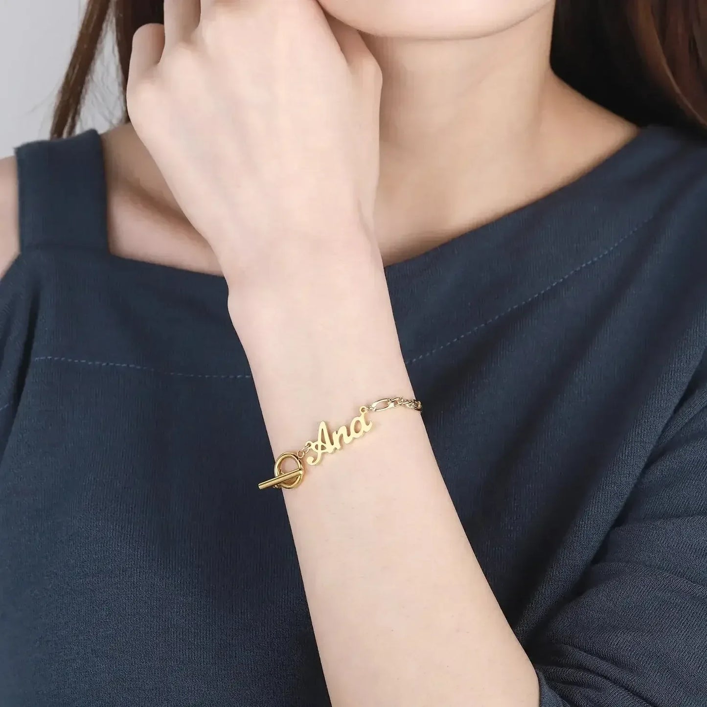 Custom Name Bracelet For Women Gold Stainless Steel Steel color / United States