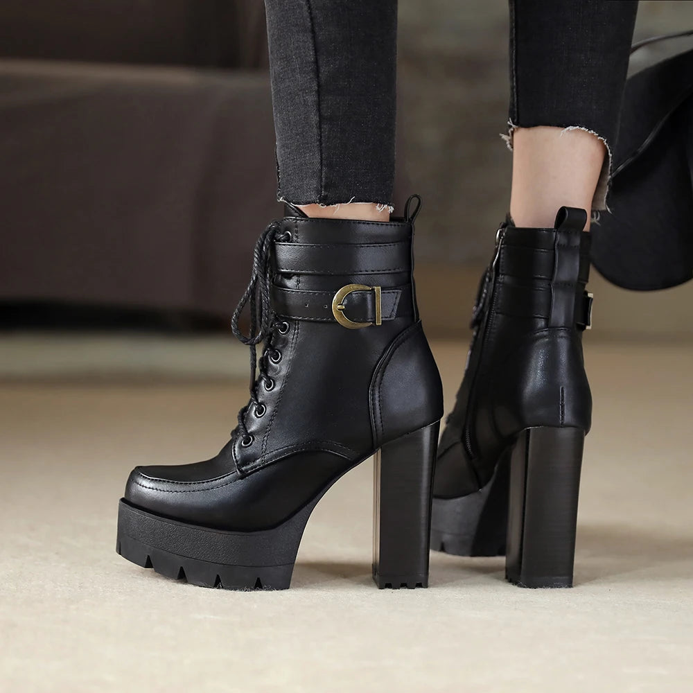 Black Platform Combat Ankle Boots