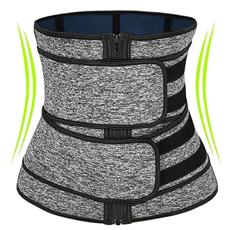Silver Coating Sweat Sauna Waist Trainer Belt Adjustable Workout Body Shaper with Double Strap Zipper Silver Inner Black / L / United States