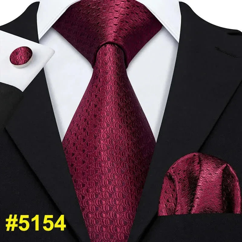 Barry.Wang LS-704 Red Plaid Silk Tie Set with Handkerchief & Cufflinks