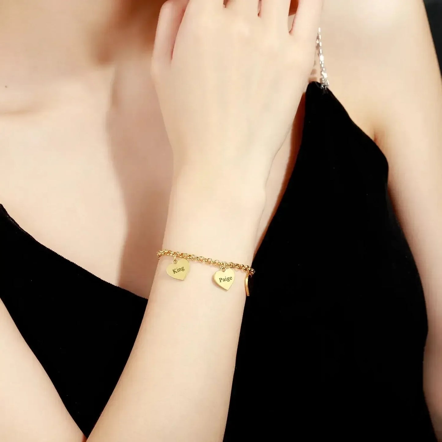 Gold Heart Charm Bracelet Rose Gold / United States