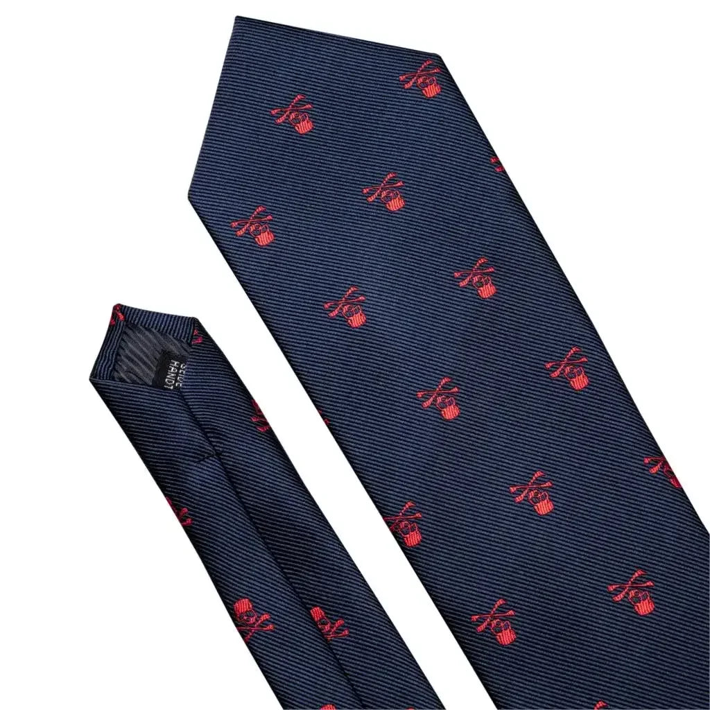 Red Skull Silk Tie Set with Handkerchief – Designer Men’s Necktie for Wedding, Business & Parties 5049 / United States