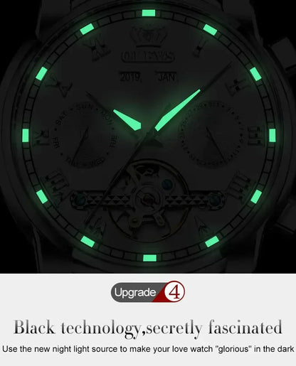 OLEVS Men's Watches Automatic Mechanical Business Wristwatch Silver green face