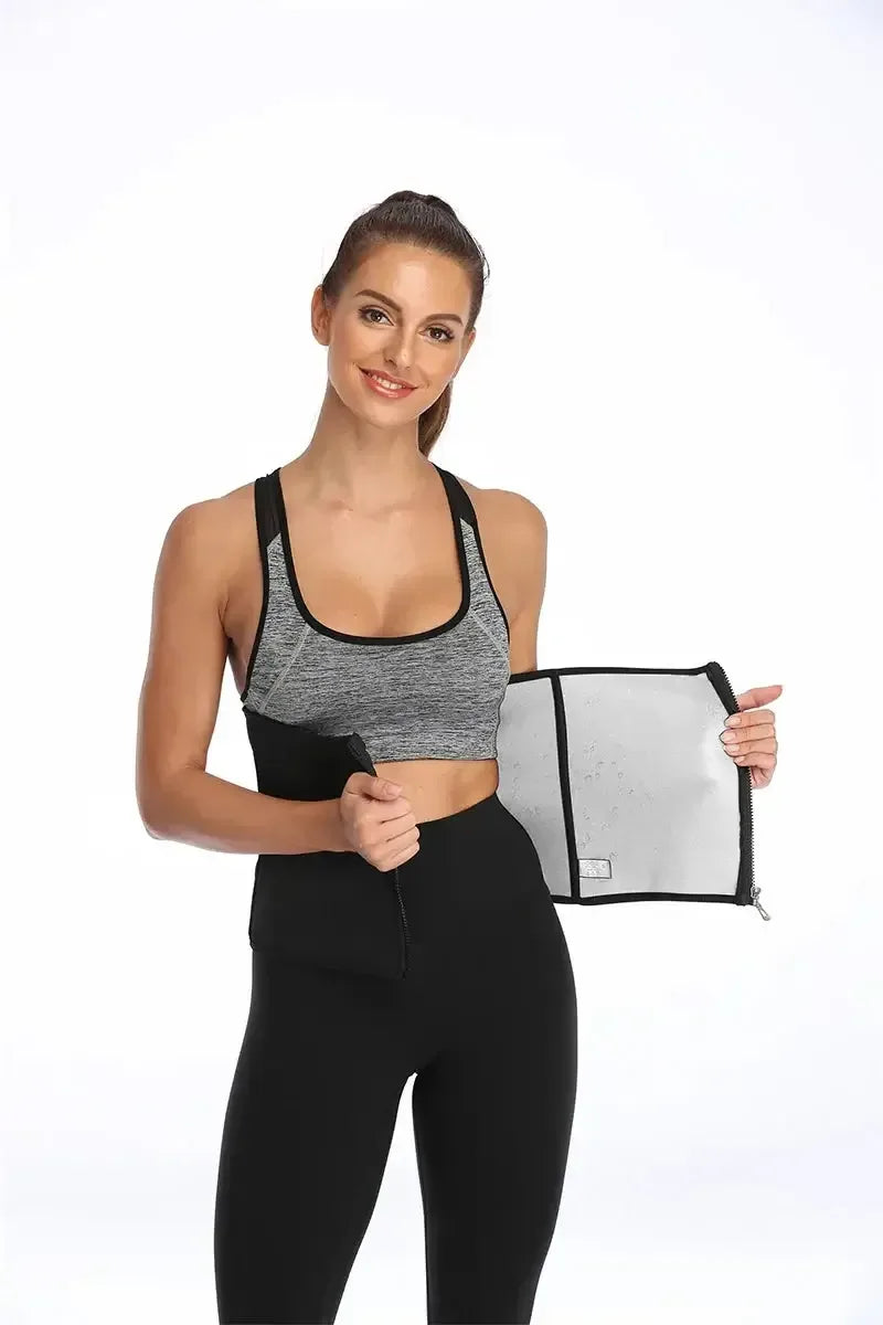 Silver Coating Sweat Sauna Waist Trainer Belt Adjustable Workout Body Shaper with Double Strap Zipper Silver Inner Black / L / United States