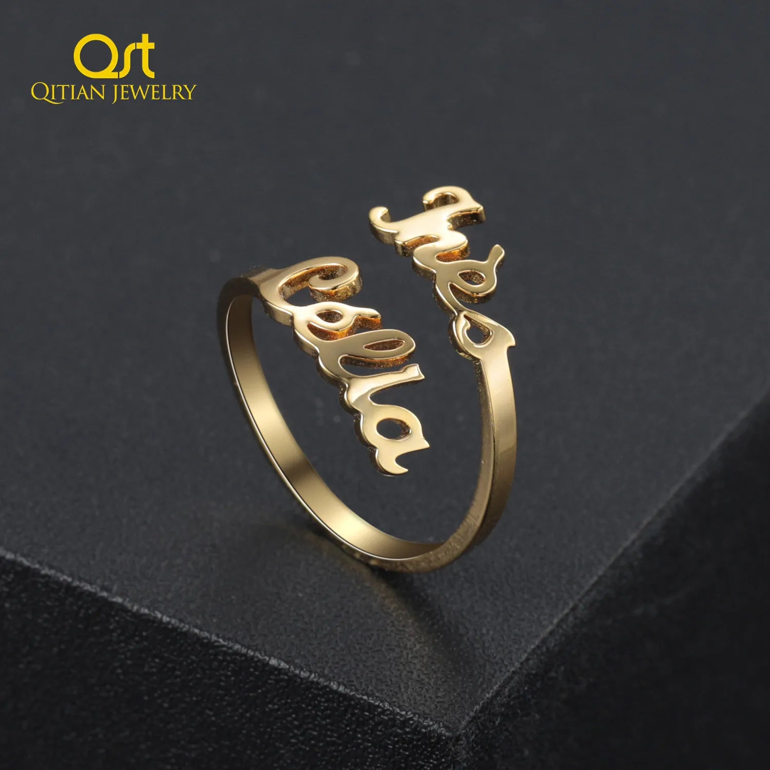 Personalized Double Name Adjustable Ring