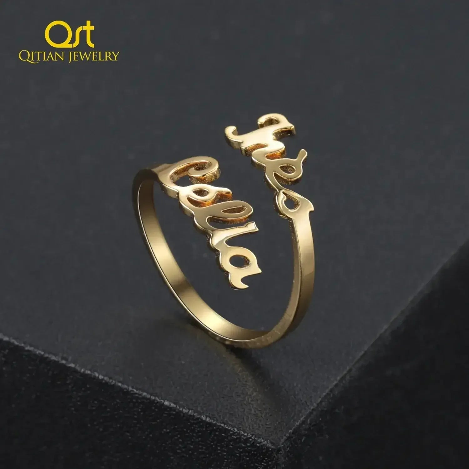Personalized Double Name Adjustable Ring Rose Gold color / resizable / United States
