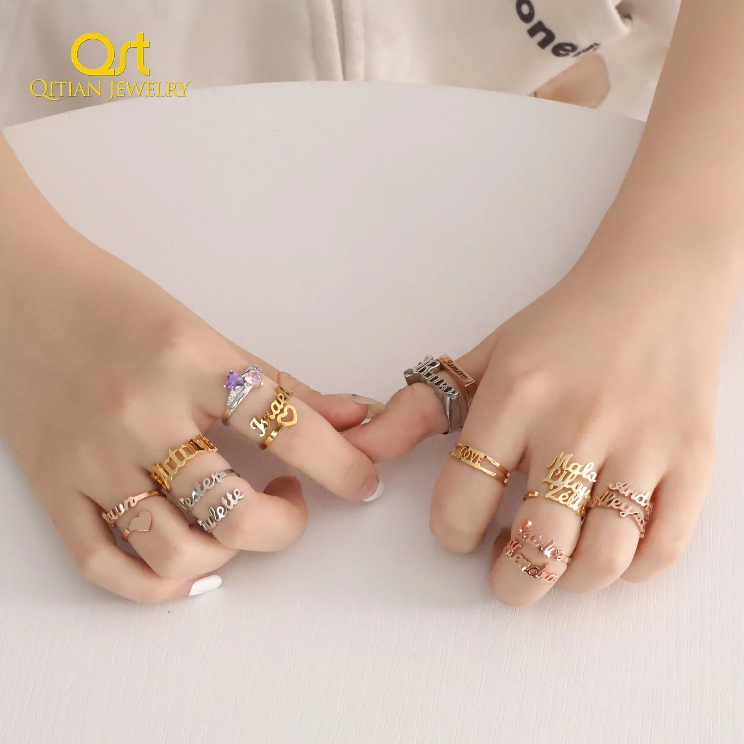 Personalized Double Name Adjustable Ring