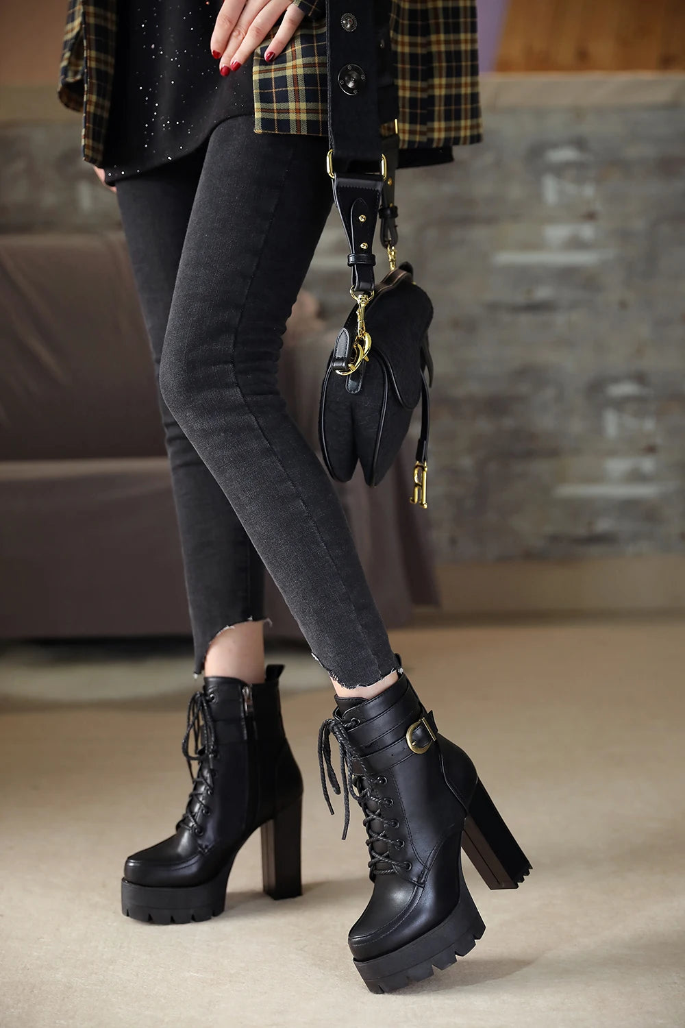 Black Platform Combat Ankle Boots