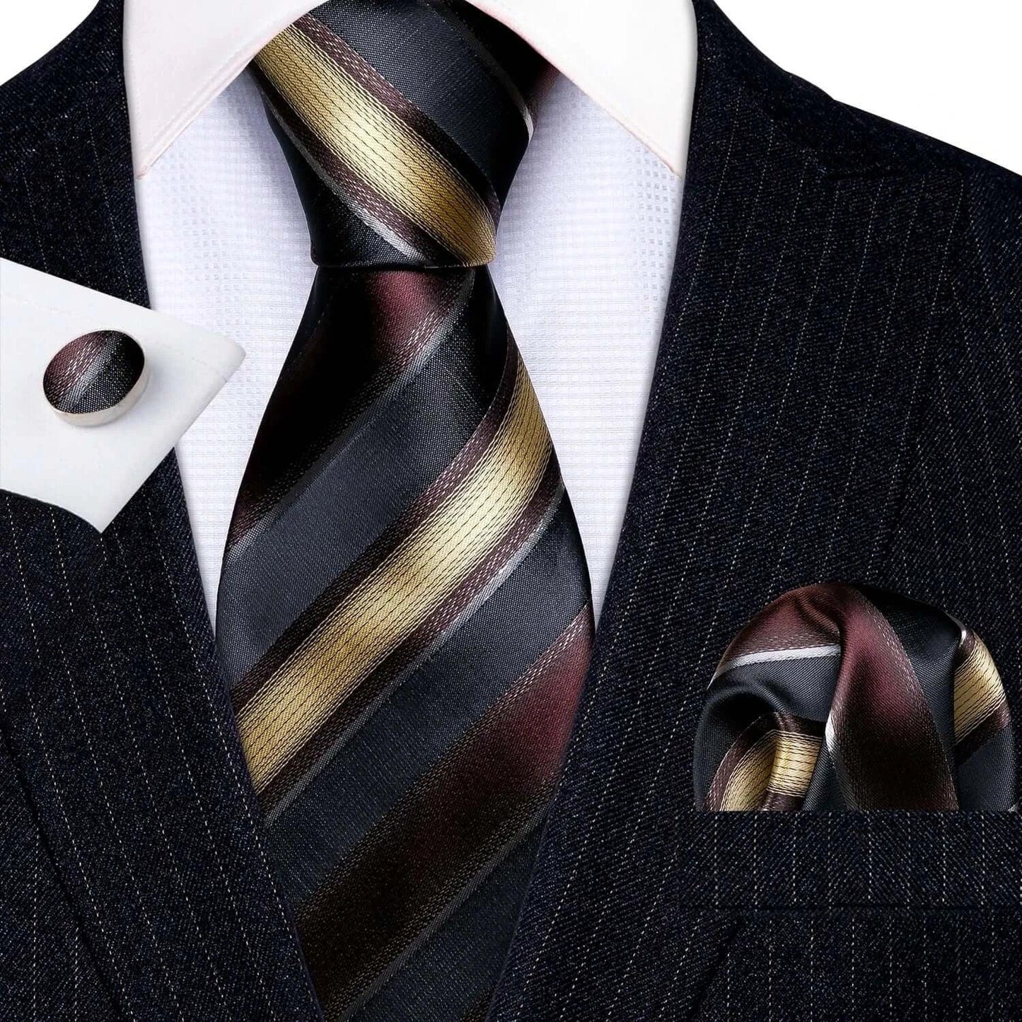 Barry.Wang LS-704 Red Plaid Silk Tie Set with Handkerchief & Cufflinks
