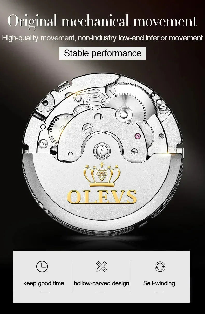 OLEVS Men's Watches Automatic Mechanical Business Wristwatch Silver green face