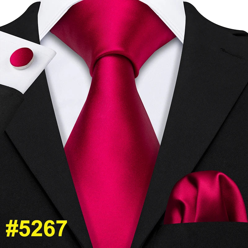 Barry.Wang LS-704 Red Plaid Silk Tie Set with Handkerchief & Cufflinks