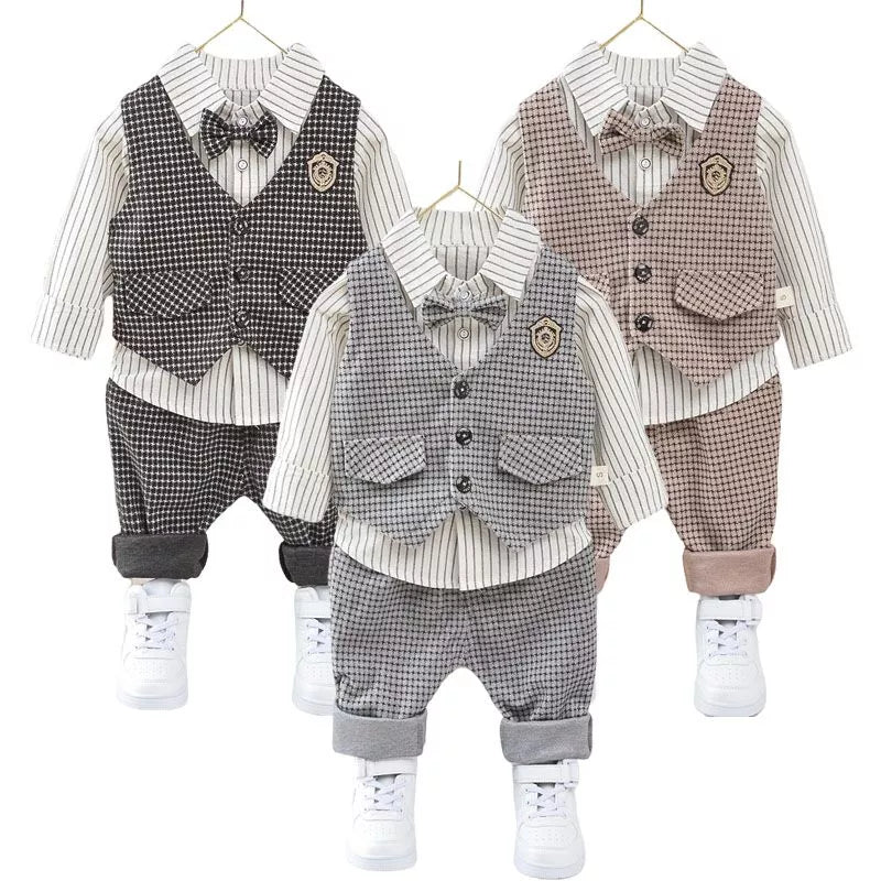 Casual Wear Striped Shirt Vest Pants for kids