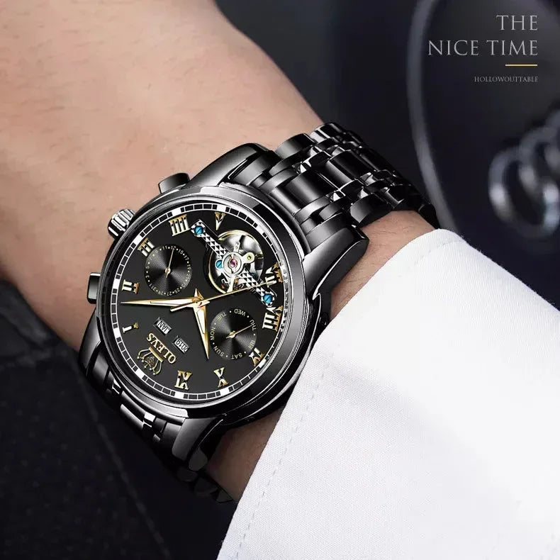 OLEVS Men's Watches Automatic Mechanical Business Wristwatch Silver green face