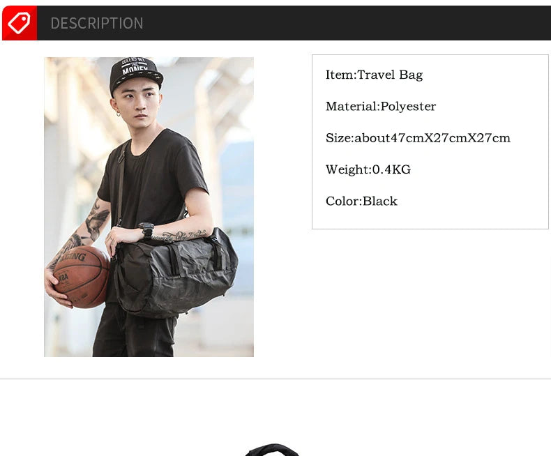 Fashion Black New Weekend Short-distance Travel Bag Foldable