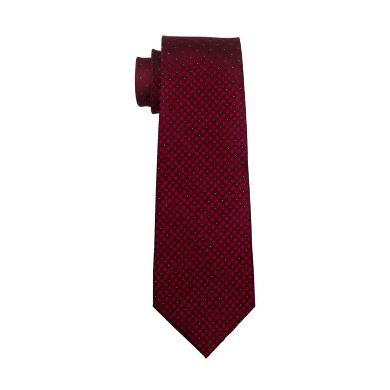 Barry.Wang LS-704 Red Plaid Silk Tie Set with Handkerchief & Cufflinks