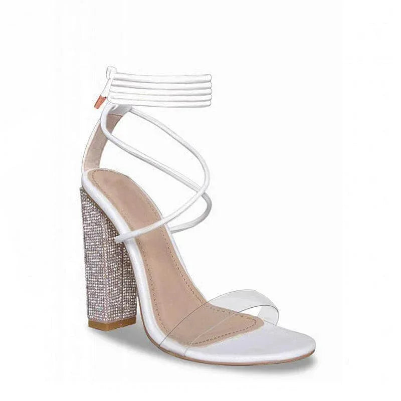 White Transparent Belt Thick-heeled High-heeled Sandals with Open-toed white / EU 36 / US 6
