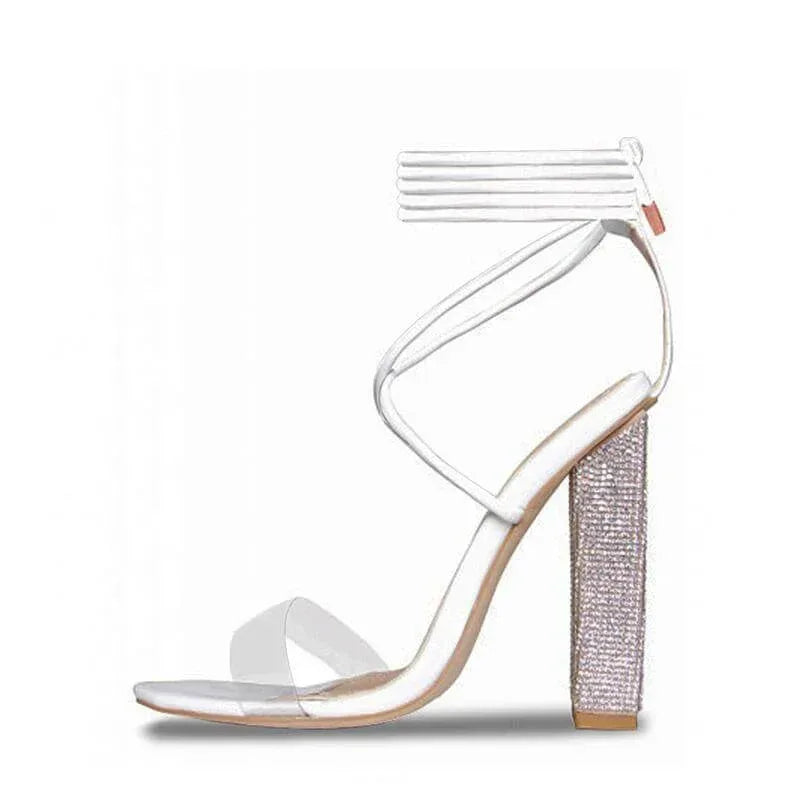White Transparent Belt Thick-heeled High-heeled Sandals with Open-toed white / EU 36 / US 6