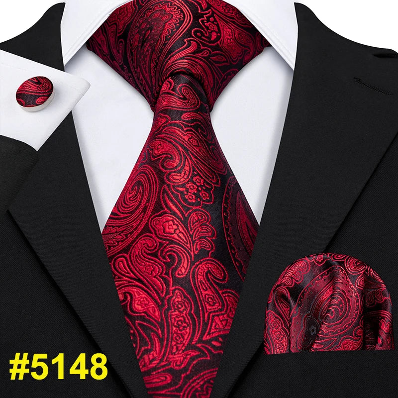 Barry.Wang LS-704 Red Plaid Silk Tie Set with Handkerchief & Cufflinks