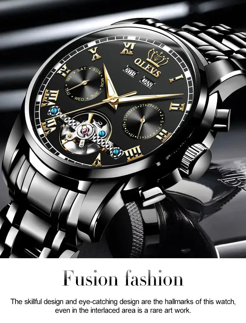 OLEVS Men's Watches Automatic Mechanical Business Wristwatch Silver green face