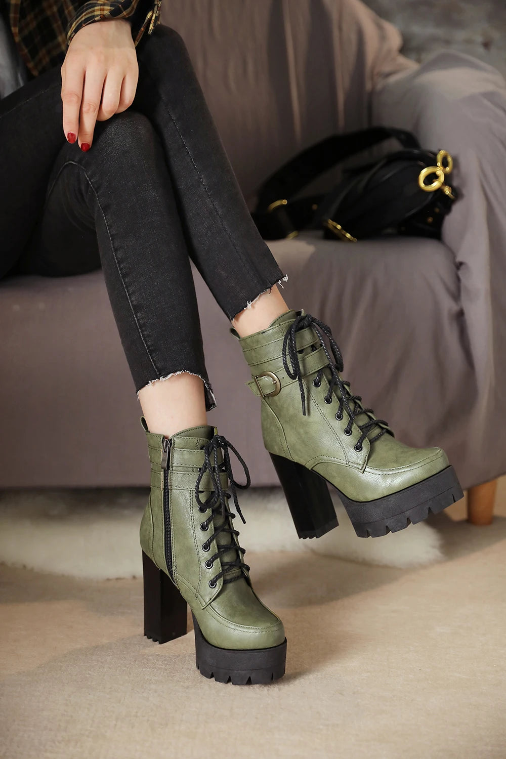 Black Platform Combat Ankle Boots