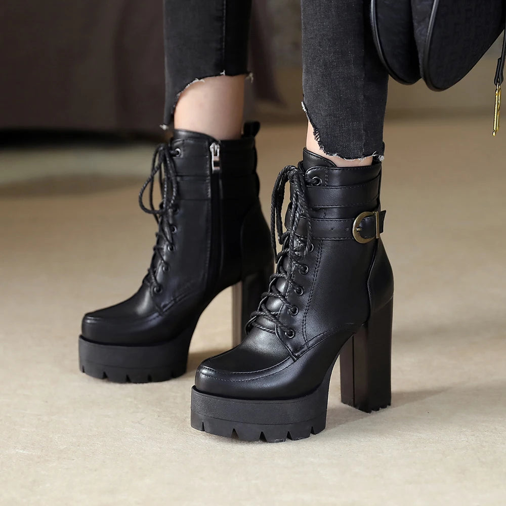 Black Platform Combat Ankle Boots