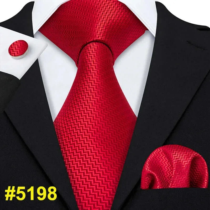 Barry.Wang LS-704 Red Plaid Silk Tie Set with Handkerchief & Cufflinks