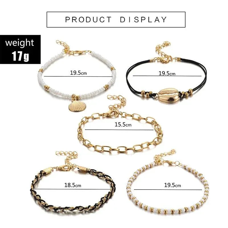 Multi Layered Gold Shell Pendant Chains Ankle Bracelet H24516