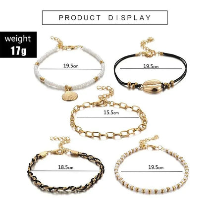 Multi Layered Gold Shell Pendant Chains Ankle Bracelet H24516