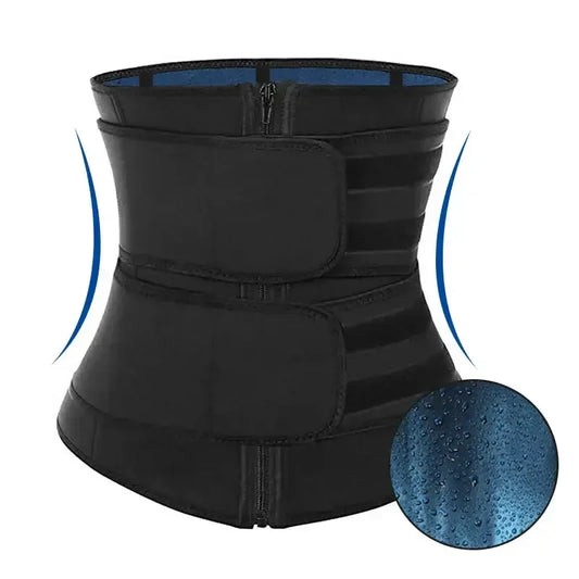 Silver Coating Sweat Sauna Waist Trainer Belt Adjustable Workout Body Shaper with Double Strap Zipper Silver Inner Black / L / United States