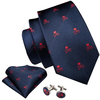 Red Skull Silk Tie Set with Handkerchief – Designer Men’s Necktie for Wedding, Business & Parties 5049 / United States
