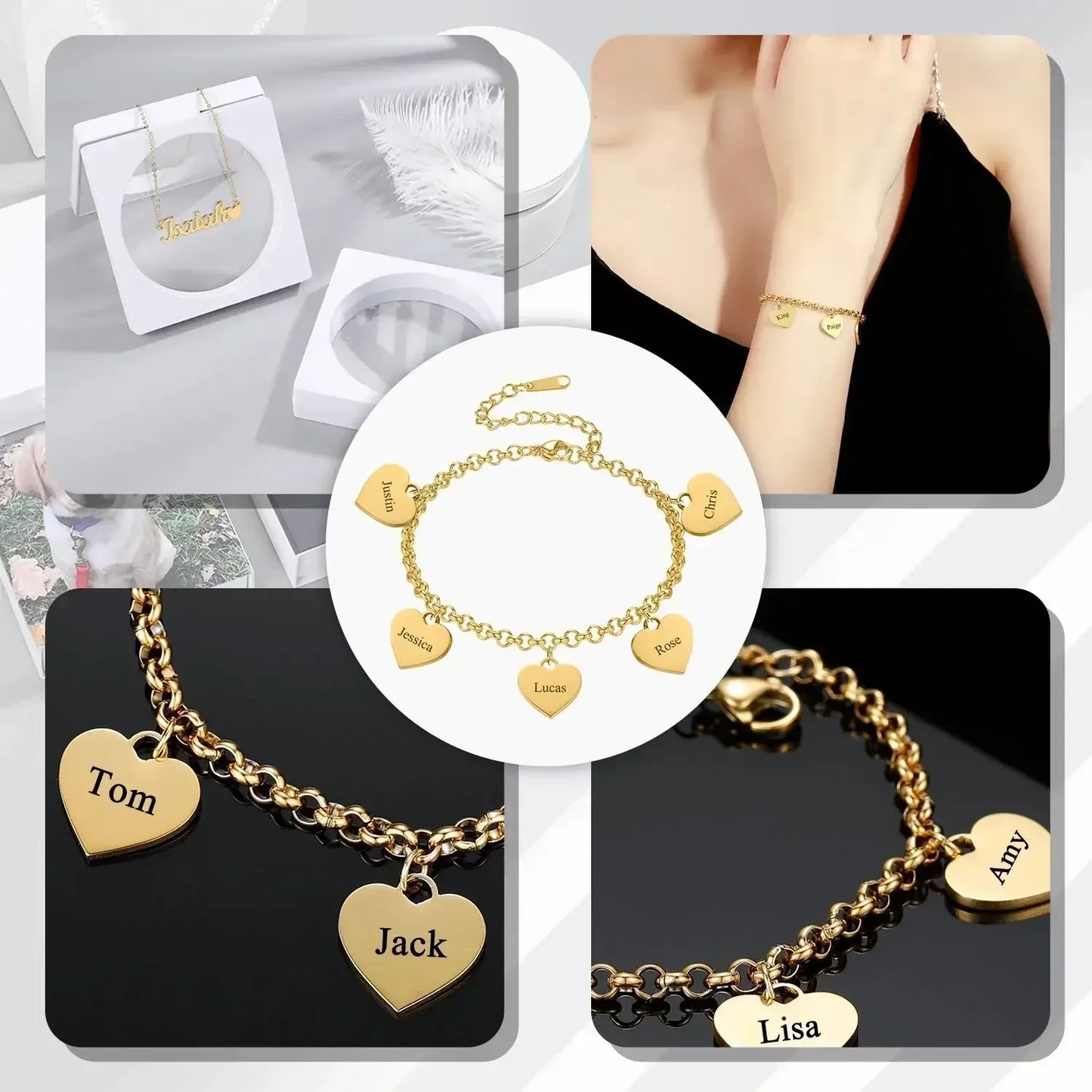 Gold Heart Charm Bracelet Rose Gold / United States