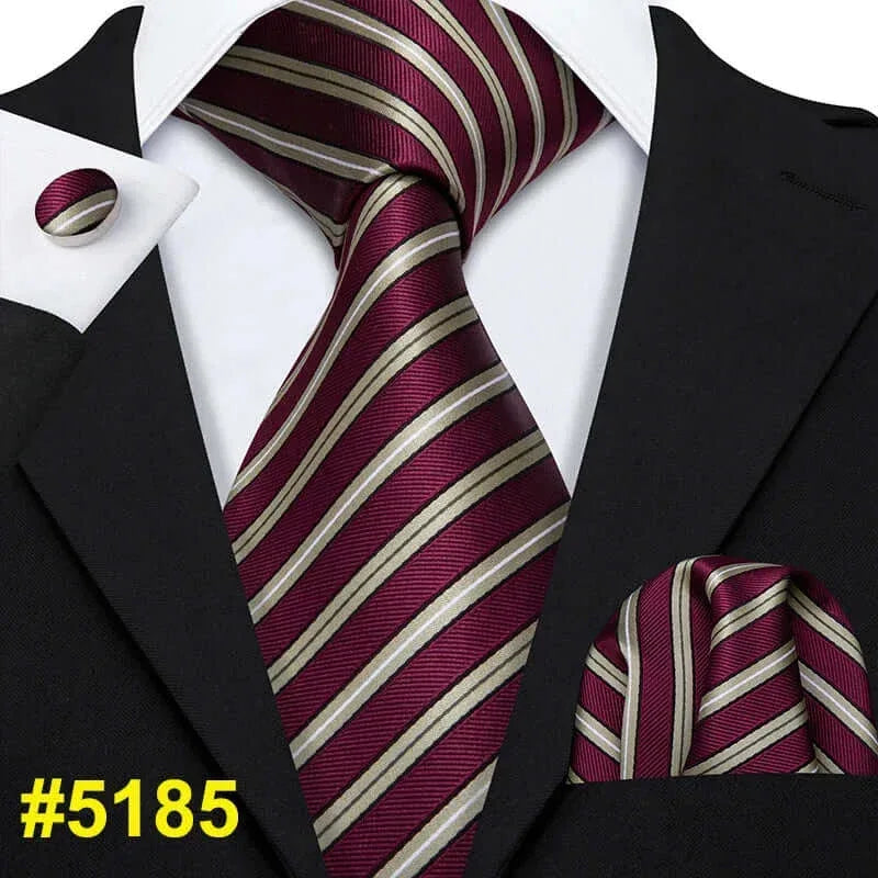 Barry.Wang LS-704 Red Plaid Silk Tie Set with Handkerchief & Cufflinks
