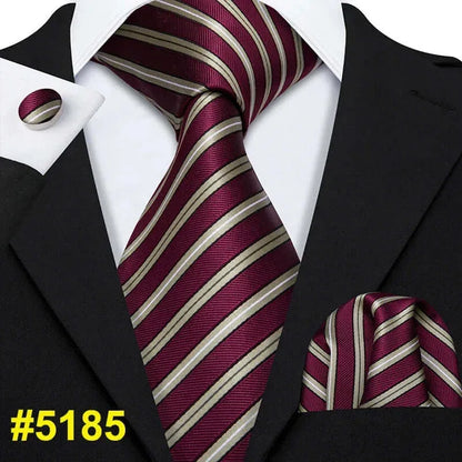 Barry.Wang LS-704 Red Plaid Silk Tie Set with Handkerchief & Cufflinks
