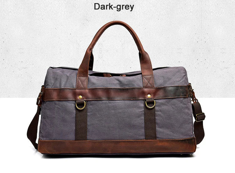 WaterProof Waxed Canvas Leather Men Travel Bag Hand Luggage