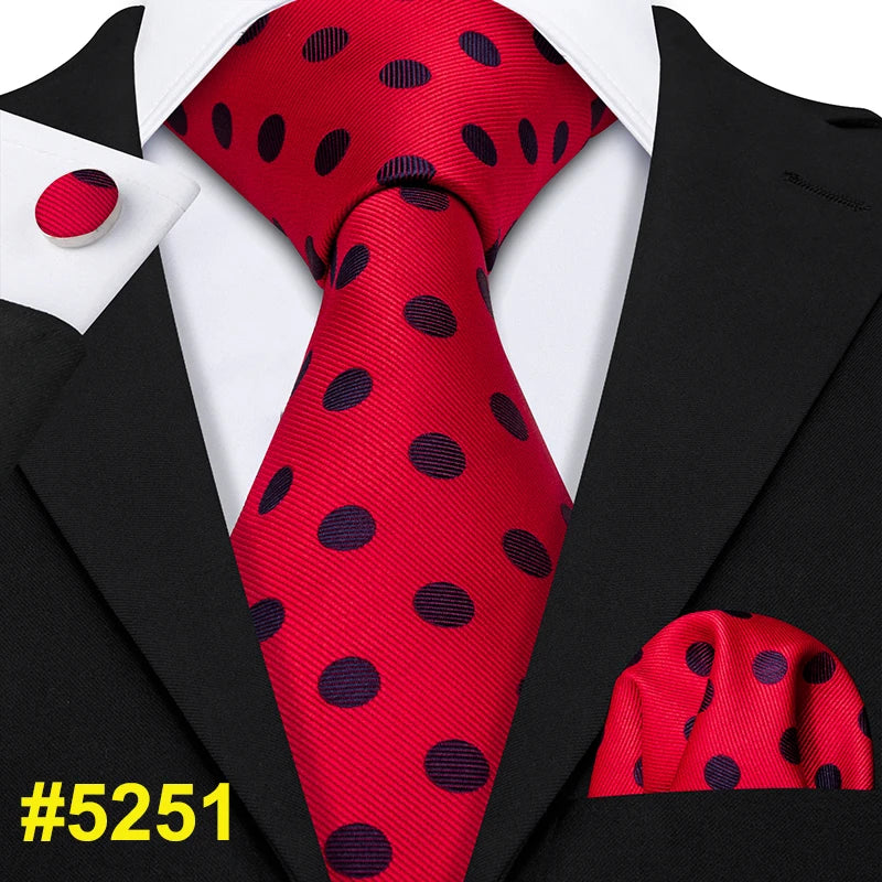 Barry.Wang LS-704 Red Plaid Silk Tie Set with Handkerchief & Cufflinks