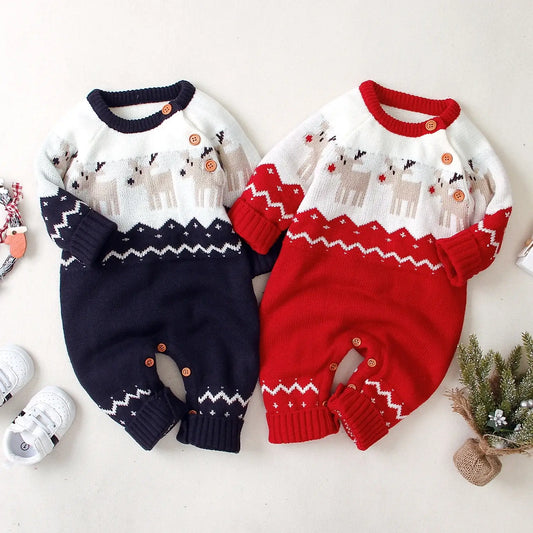 Baby Christmas Reindeer Romper Blue / 18M / United States