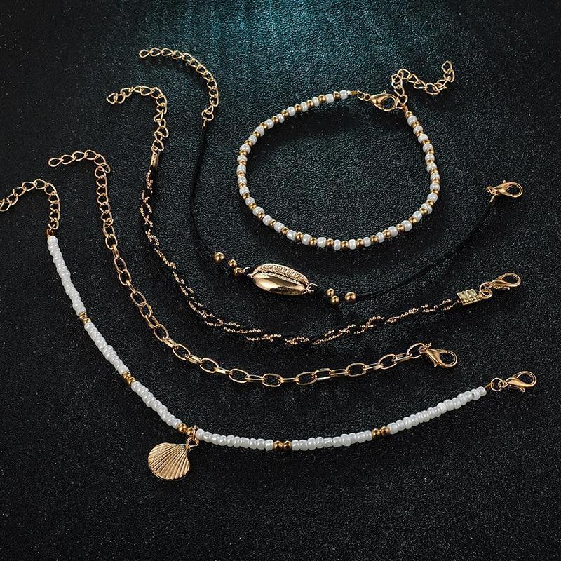 Multi Layered Gold Shell Pendant Chains Ankle Bracelet H24516