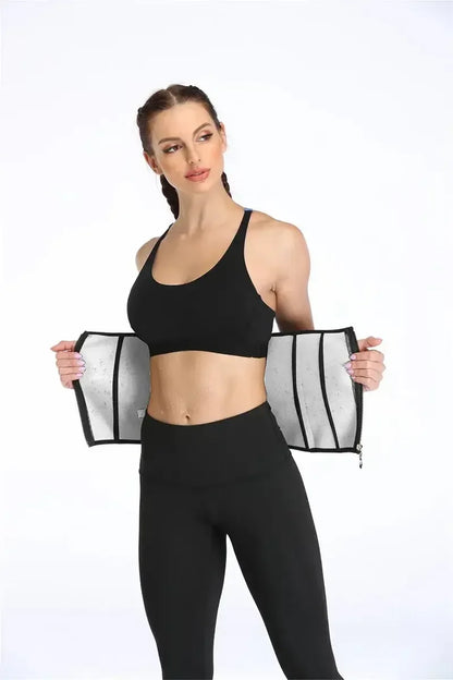 Silver Coating Sweat Sauna Waist Trainer Belt Adjustable Workout Body Shaper with Double Strap Zipper Silver Inner Black / L / United States