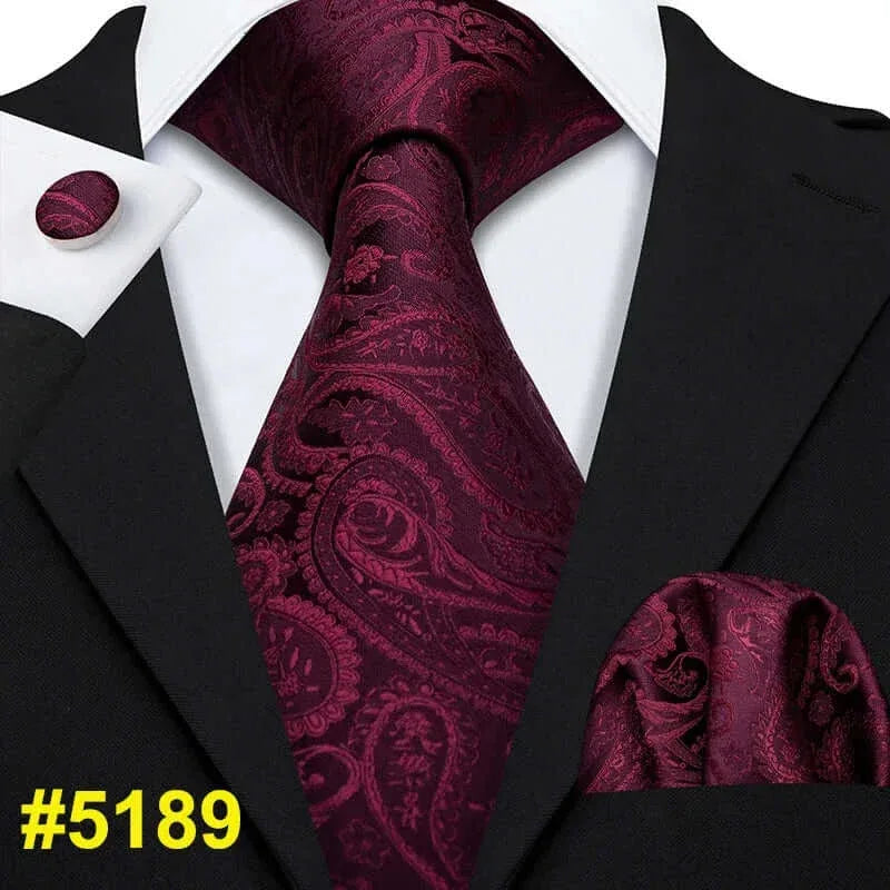 Barry.Wang LS-704 Red Plaid Silk Tie Set with Handkerchief & Cufflinks