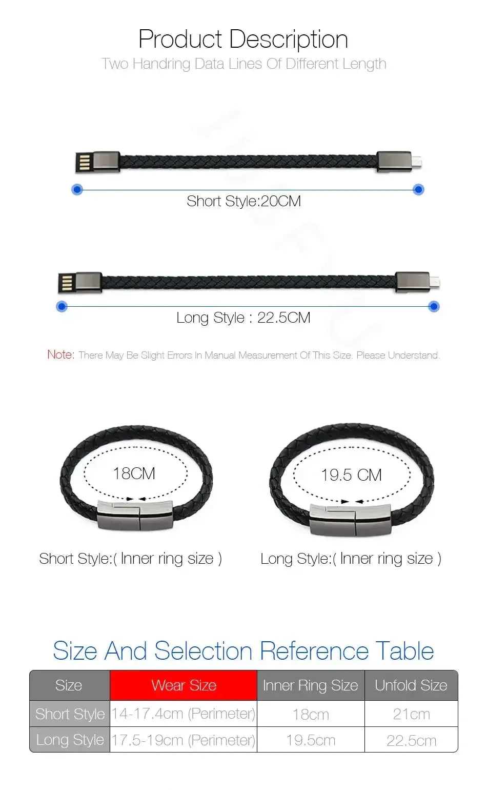 Bracelet USB Charging Cable for iphone / 20cm