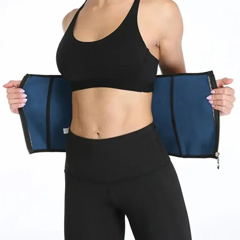 Silver Coating Sweat Sauna Waist Trainer Belt Adjustable Workout Body Shaper with Double Strap Zipper Silver Inner Black / L / United States