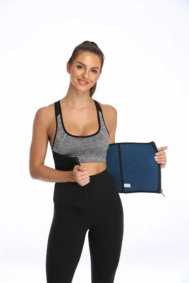 Silver Coating Sweat Sauna Waist Trainer Belt Adjustable Workout Body Shaper with Double Strap Zipper Silver Inner Black / L / United States