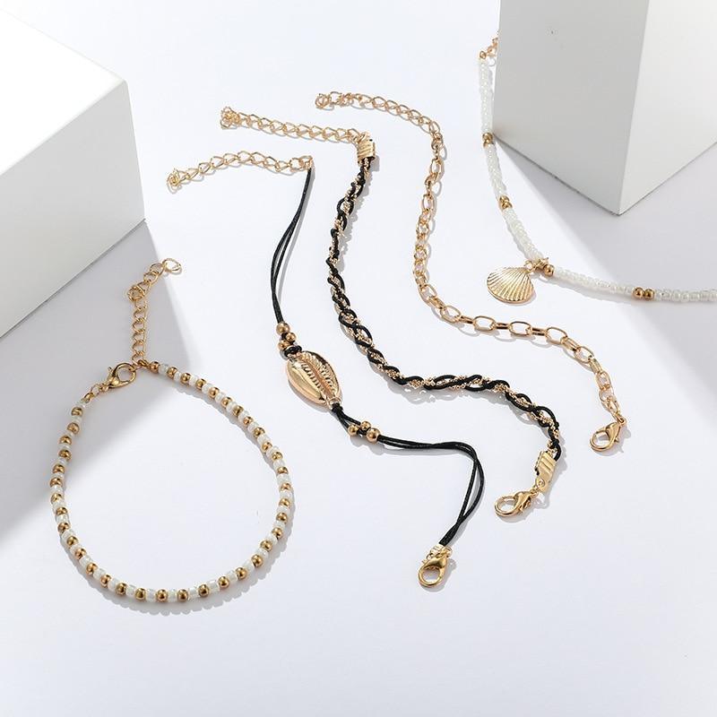Multi Layered Gold Shell Pendant Chains Ankle Bracelet H24516
