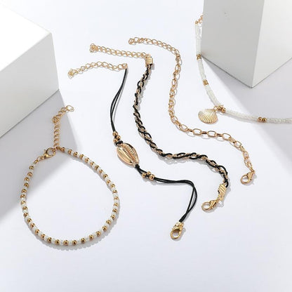 Multi Layered Gold Shell Pendant Chains Ankle Bracelet H24516