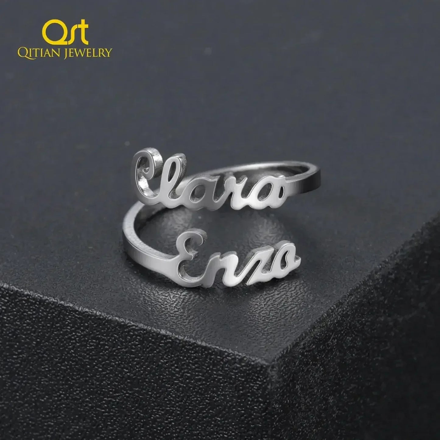 Personalized Double Name Adjustable Ring Rose Gold color / resizable / United States