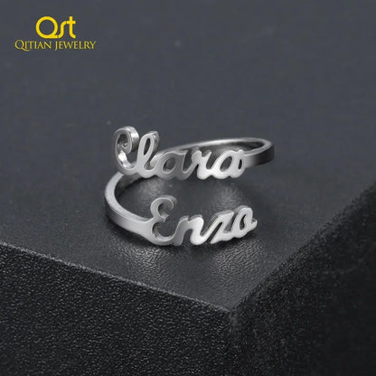 Personalized Double Name Adjustable Ring Rose Gold color / resizable / United States