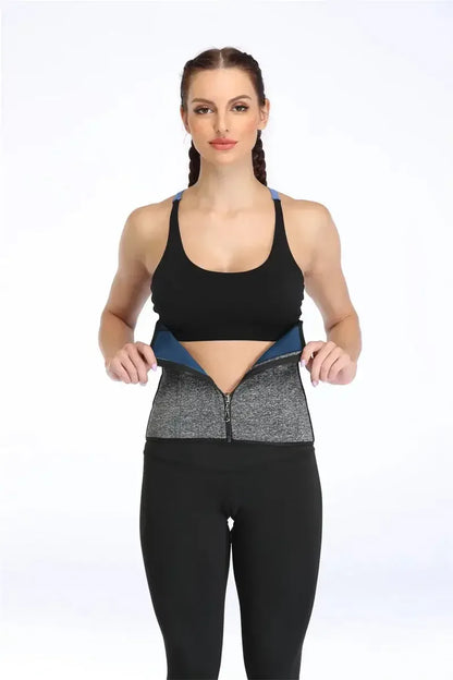 Silver Coating Sweat Sauna Waist Trainer Belt Adjustable Workout Body Shaper with Double Strap Zipper Silver Inner Black / L / United States