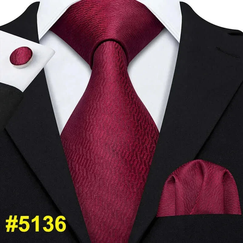 Barry.Wang LS-704 Red Plaid Silk Tie Set with Handkerchief & Cufflinks